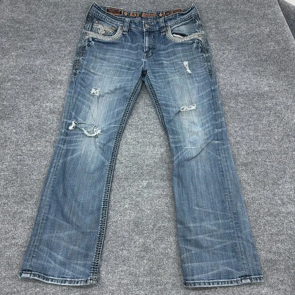 Rock Revival Jeans Mens 36x32 Clooney Boot Cut Flap Pocket Heavy Thick Stitch - Picture 2 of 16